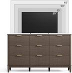 LINSY HOME Fluted Dresser for Bedroom with 9 Drawers, 58" Wide Mid Century Modern Dresser, Tall Boho Chest of Drawers, Large Wood Accent Storage Cabinet for Living Room, Curved Profile Design, Walnut - Image 6