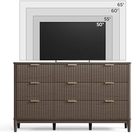 LINSY HOME Fluted Dresser for Bedroom with 9 Drawers, 58" Wide Mid Century Modern Dresser, Tall Boho Chest of Drawers, Large Wood Accent Storage Cabinet for Living Room, Curved Profile Design, Walnut - Image 6