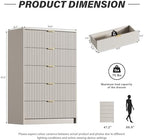 Furniway Beige Dresser for Bedroom, Modern Dresser with 5 Drawers and Smooth Slides, Wide Chest of Drawers with Golden Handles for Bedroom, Living Room, Closet, 15.7" D x 31.5" W x 47.2" H - Image 2
