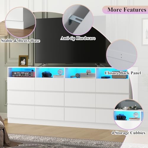 Gyfimoie 12-Compartment Divided Drawer Dresser w/Power Outlet, LED Light - Image 3