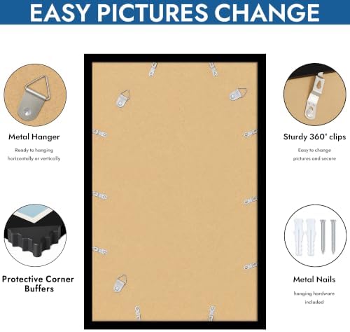 Hongkee 14x22 Picture Frame Set of 4, 14 x 22 Black Wood Style(Mat 12x18) - Image 5