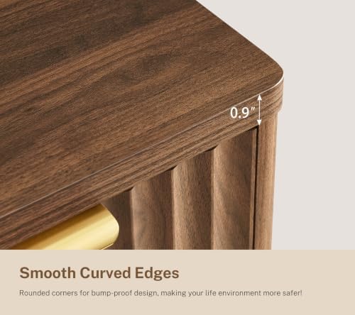 TEENFON Fluted 6 Drawer Dresser for Bedroom, Wide Modern Chest of Drawers with Metal Handle, Curved Profile Design, Wood Closet Clothes Storage Organizer for Bedroom, Hallway, Walnut - Image 7