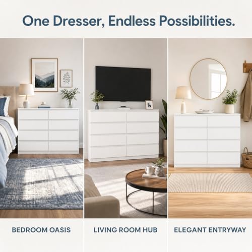 Spaco White 8 Drawer Dresser for Bedroom,Modern Deep Drawer Dresser,Wide Storage Chest of Drawer for Closet,Wood Storage Organizer Furniture for Living Room - Image 6