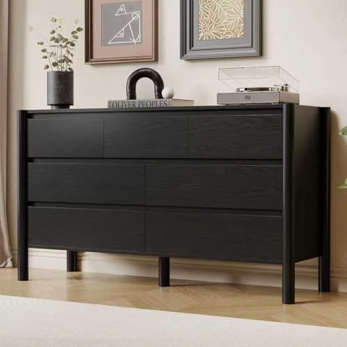 HOUROM Black Dresser for Bedroom,51" Wide 7 Drawer Mid Century Modern Chest by HOUROMDresserforBedroom