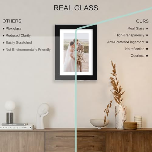 Hongkee 7x10 Picture Frame Set of 4, Made of Real Glass and Black Frame - Display 5.5 x 8.5 Diploma Frame with Mat or 7x10 Without Mat, 7 by 10 Photo for Wall or Tabletop - Image 4
