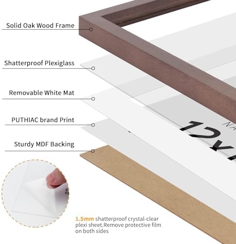 puthiac 12x18 Solid Oak Wood Picture Frame, Walnut, 1 Pack - Image 2