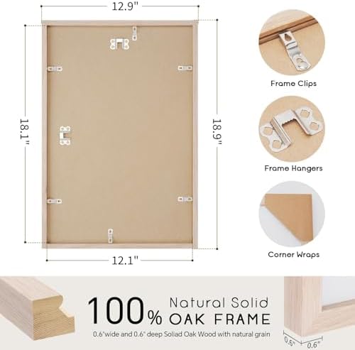 puthiac 12x18 Solid Oak Wood Picture Frame, Natural Oak, 1 Pack - Image 3