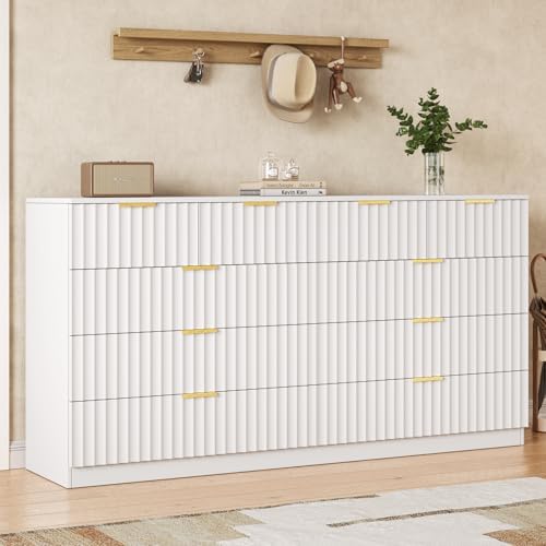 55.1" Wide Fluted 10 Drawer Dresser for Bedroom, White - Image 6