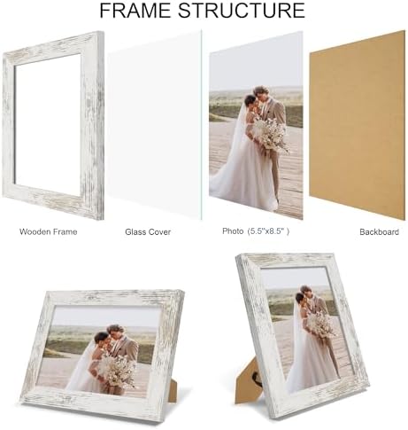 Hongkee 5.5 x 8.5 Diploma Frame Set of 4, Made of Real Glass and Distressed White Frame, 5.5 by 8.5 Photo for Wall or Tabletop - Image 3