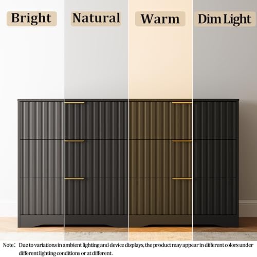 Fluted 6 Drawers Dresser for Bedroom, 55" Wide Wood Dressers, Black - Image 5