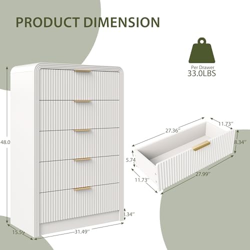 Decofy Fluted 5 Drawers Dresser, 48" Tall Chest of Drawers for Bedroom - Image 2