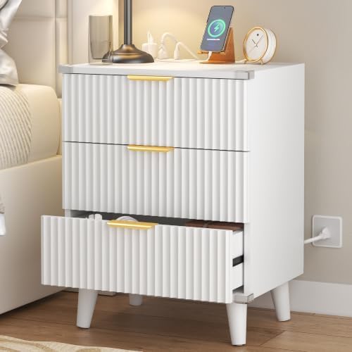 Lulive Dresser and Nightstand Sets 3-Piece, 2 Nightstands + 5-Drawer Dresser Bedroom Sets with Charging Station White - Image 6
