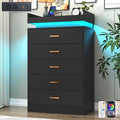 Hlivelood 5 Drawer Dresser with LED Light and Charging Station, Modern Chest of Drawers for Closet, Wide Drawer Organizer Cabinet, Living Room, Entryway, Hallway, Black by Hlivelood