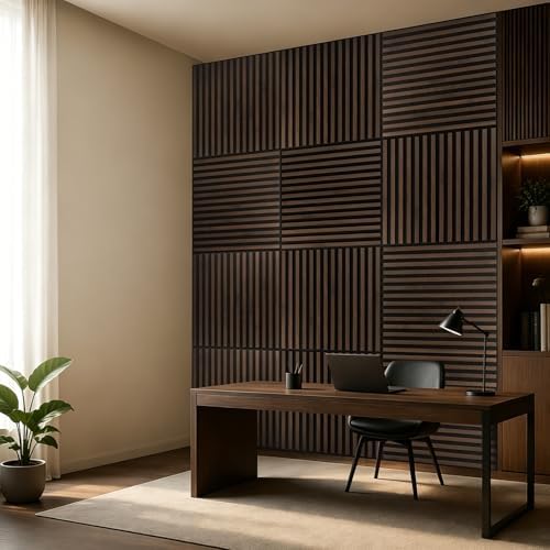 Art3d 12-Pack Acoustic Wood Slat Panel & Ceiling Tile, 2 x 2 ft, Walnut - Image 3