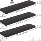 Ballucci Floating Shelves, 36" Long Wall Shelf, Set of 3, Wood Floating Shelves for Wall, Decorative Wall Shelves for Home Office, Living Room, Room Décor, 8" Deep, Set of 3, Black - Image 3