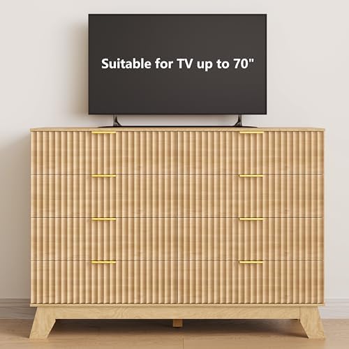 HUANLEGO 48" W Tall Fluted Dresser for Bedroom with 8 Drawer, Oak - Image 6