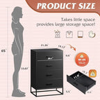 WLIVE Black Dresser for Bedroom with 4 Drawers, Tall Dresser with Sturdy Metal Frame, Wood Chest of Drawers for Closet, Living Room, Hallway - Image 3