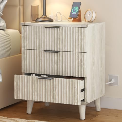 Lulive 3 Drawers Dresser with Socket, Modern Wooden NightStands by Lulive