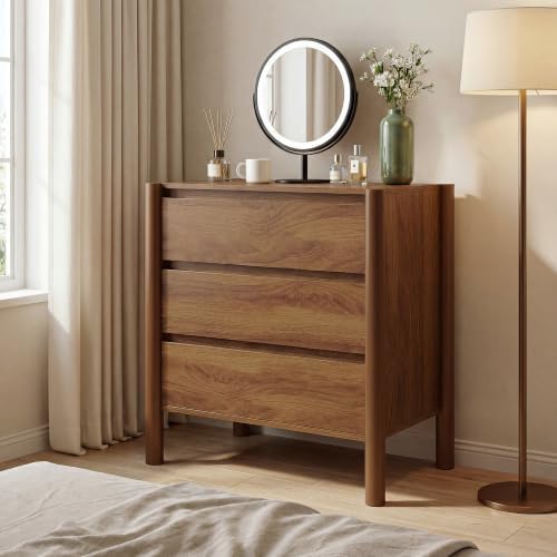 HOUROM Walnut 3 Drawer Dresser for Bedroom, Mid Century Modern Chest - Image 5