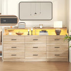 Bigbiglife 9 Drawer Dresser with Built-in Power Outlet, Mid Century Modern Chest of Drawers for Bedroom,63'' Triple Wide Dresser Storage Cabinet for Closet, Living Room, Entryway,Light Wood - Image 4