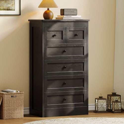 wanan Tall 6 Drawer Dresser for Bedroom, Black Modern 43.3'' Tall Wood Chest of Drawers, Storage Organizer with Smooth Metal Rails & Anti-Tip Kit for Closet, Hallway, Living Room - Image 4