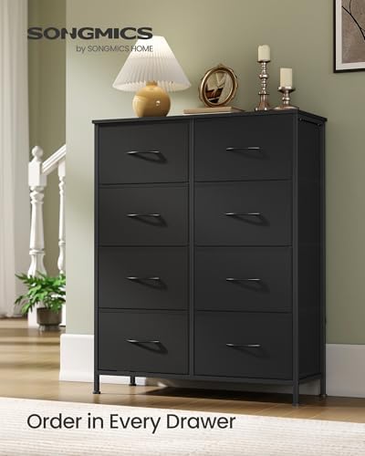 SONGMICS Dresser for Bedroom, Chest of Drawers, Steel, MDF, 8 Non-Woven Fabric Drawers, Storage Organizer Unit, Closet, Entryway, Ink Black and Ebony Black LGS124B01S - Image 3