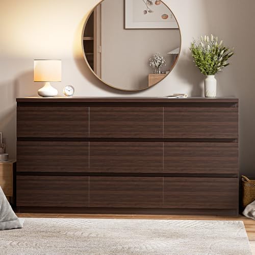 Jocoevol Modern 9 Drawer Dresser for Bedroom, Simply Chest of Drawers, Wood Storage Dresser with Deep Drawers for Living Room Hallway Entryway (Brown) - Image 3