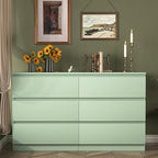 Vibe & Dine 6 Drawer Double Dresser, Modern Chest of Drawers with Wide Storage for Closet, Bedroom, Living Room (Light Green) - Image 2
