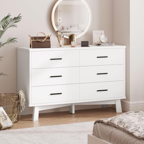 Xixini Dresser for Bedroom, 6 Drawer Wide Modern Chest of Drawers with X-Shaped Sturdy Base, Wood Double Dresser Closet Clothes Storage Organizer, Wooden TV Stand for Living Room, Hallway, White - Image 4