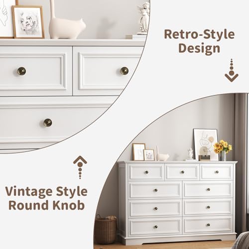 51" Wide Farmhouse 9 Drawer Dresser for Bedroom, White - Image 6