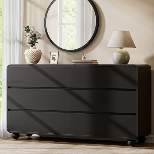 Lulive 6 Drawer Dresser for Bedroom, 55" Wide Chest of Drawers, Black by Lulive