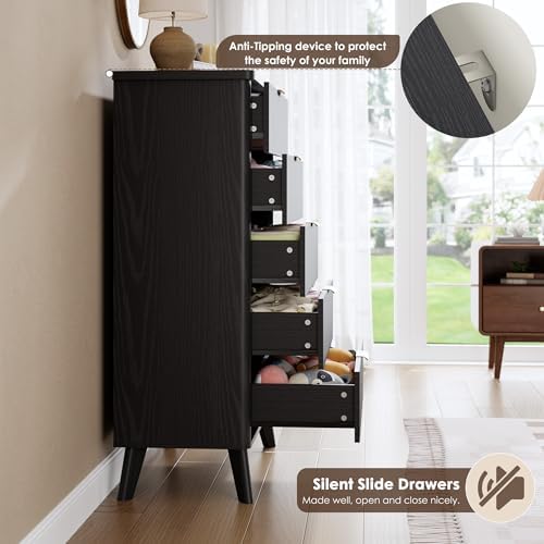 GarveeHome Fluted Dresser for Bedroom with 5 Deep Drawers, Black - Image 7