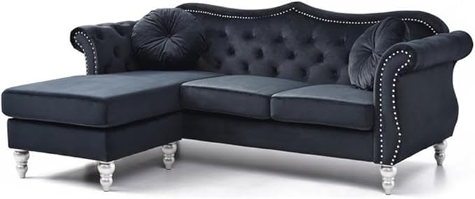 Glory Furniture Hollywood Velvet Sofa Chaise in Black by Glory+Furniture