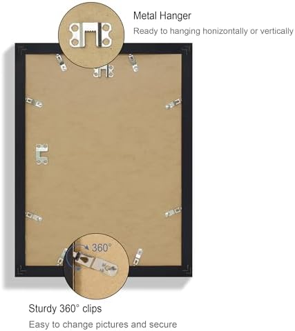 Hongkee 11x15 Picture Frame Set of 4, Made of Real Glass and Black Frame - Display Picture 10x14 with Mat or 11x15 Without Mat, 11 by 15 Photo for Wall Mounting - Image 5