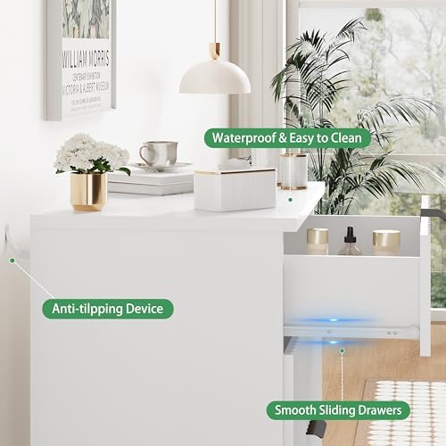 Xixini Fluted Nightstand with 4 Drawers, 31.5" Wide Side Table, White - Image 5