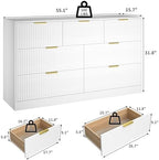 White Dresser with 7 Drawer 55" Wide Fluted Dresser for Bedroom丨Modern Chest of Drawer with Metal Handles, Wood TV Stand for Bedroom, Living Room, Entryway, Hallway, White - Image 2