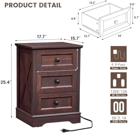 Farmhouse 3 Drawers Dresser for Bedroom,Small Dresser with Charging Station - Image 2