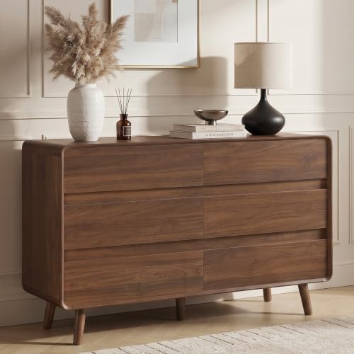 Nasonet 6 Drawer Dresser for Bedroom, 47'' Wide Mid Century Modern Dressers & Chests of Drawers, Wood Storage Drawer Dressers for Hallway, Home Office, Walnut by Nasonet