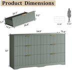 6 Drawer Dresser and Nightstand Sets for Bedroom, Modern Fluted 3 Pcs Bedroom Dresser Furniture Sets, Wood Chest of Drawers and Nightstand Set of 2 with Metal Handles, Green - Image 2