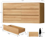 TEENFON 55" Dresser for Bedroom with 6 Drawers, Dressers & Chests of Drawers with Curved Profile Design, 6 Drawer Dresser, Bedroom Dressers, Wood Dressers for Bedroom, Hallway, Natural - Image 2