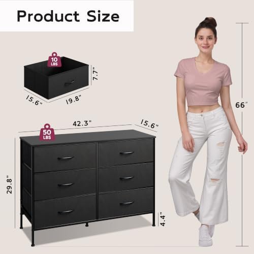 WLIVE Black Fabric Dresser for Bedroom, 6 Drawer Dressers, Chest of Drawers - Image 3