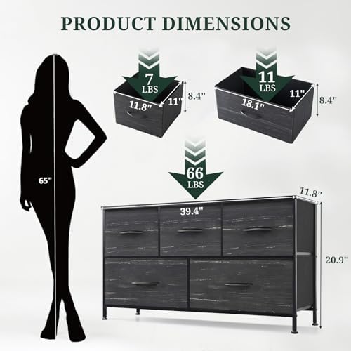 5-Drawer Dresser for Bedroom, Anti-Tip Wide Storage Organizer Fabric - Image 3