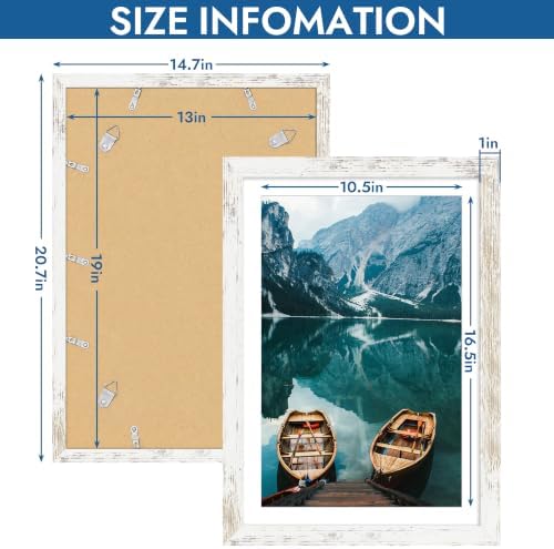 Hongkee 13x19 Picture Frame Set of 4, 13x19 Distressed White Wood,Mat 11x17 - Image 3