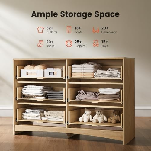 Amada Fluted 6 Drawer Dresser, Modern Wood Chest of Drawers, Natural Oak - Image 3
