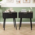 VINGLI Nightstands Set of 2, Fluted Night Stand with Drawer, Bedside Table, Wood Nightstand for Bedroom, Mid Century Modern End Tables, Black, 18.9" W*14.96" D*24" H by VINGLI