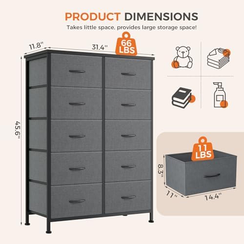 DUMOS 10 Drawer Dresser for Bedroom, Storage Organizer Chest of Drawers - Image 3
