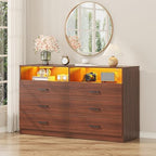 Bigbiglife Dresser for Bedroom, 6 Drawer Dresser with Charging Station and Led Light, Modern Chest of Drawers for Bedroom, Living Room (Walnut Brown) - Image 5
