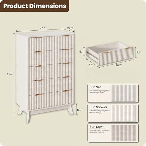 47" Wide Fluted 6 Drawers Dresser for Bedroom,Curved Edge,White - Image 2