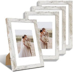 Hongkee 8x12 Picture Frame Set of 4, Made of Glass and Distressed White Wooden Frame - Display 6x8 Picture with Mat or 8 x 12 Poster Without Mat, 8 by 12 Photo for Wall or Tabletop by Hongkee