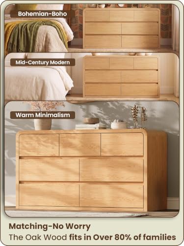 Modern 54" Wide 7 Drawers Dresser with Curved Profile Design,Oak - Image 3